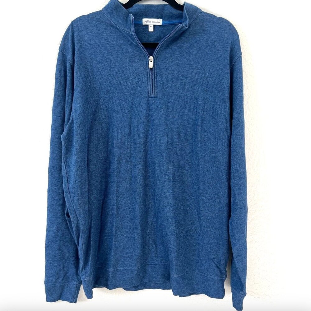Peter Millar Pullover Sweater Mens XL Blue Quarter Zip Cotton Modal Casual‎ Golf